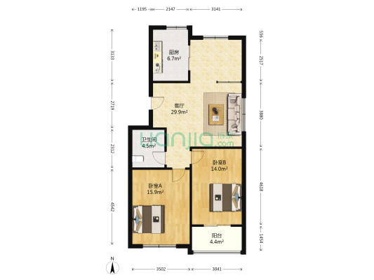 润发家园 2室1厅1卫 92平方