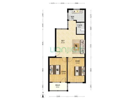 石羊巷11号 2室1厅1卫 80平方