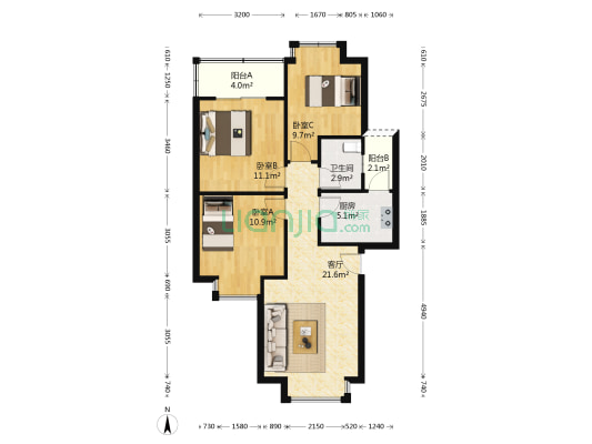 长荣苑 3室1厅1卫 79平方