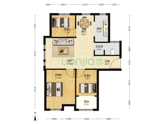 广州路安置小区 3室2厅1卫 112平方