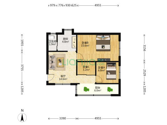 炭巷 3室1厅1卫 65平方