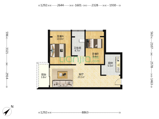 珑城原点广场 2室1厅1卫 75平方