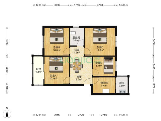 中央花园金钻二期 4室1厅1卫 81平方