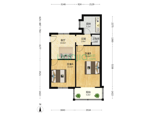 天祥街99号 2室1厅1卫 59平方