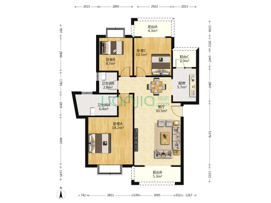 华陆世纪景城 3室1厅2卫 112平方