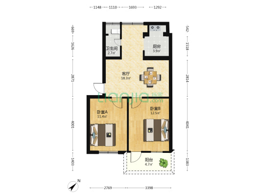 华建里小区 2室1厅1卫 63平方