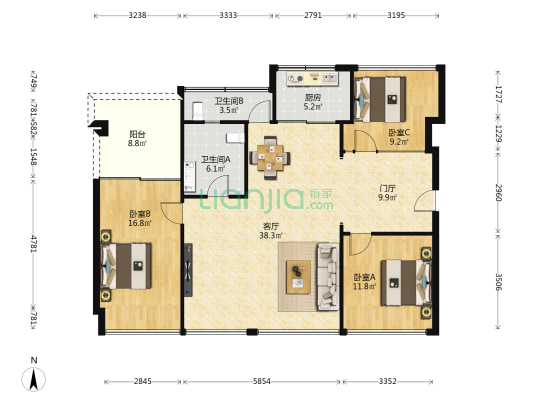 双御雅轩 3室1厅2卫 83平方