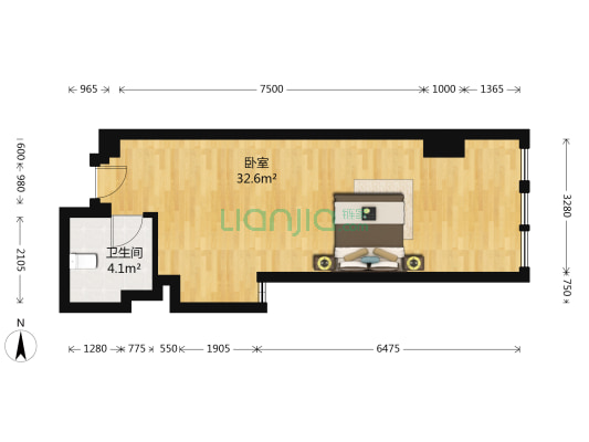 万达广场 1室0厅1卫 60平方