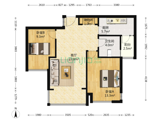 白塘景苑 2室1厅1卫 84平方