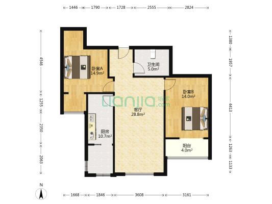 金竹花园  全阳两居  房本满五  毛坯  业主诚意出售-户型图