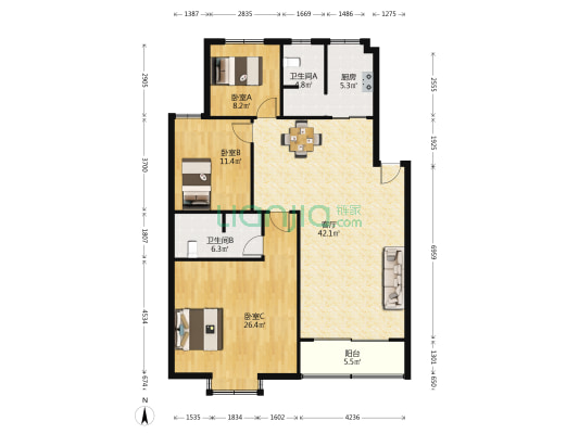 湖南大众传媒职业技术学院教师公寓 3室1厅2卫 129平方