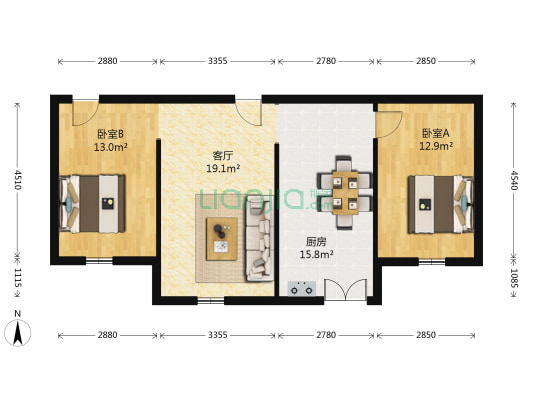 江华二区 2室1厅0卫 80平方