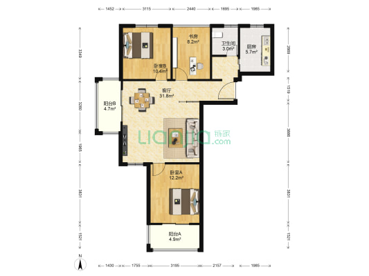 常发香城湾一期 3室1厅1卫 104平方