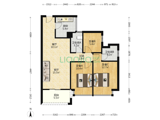 碧桂园樾府 3室2厅2卫 92平方