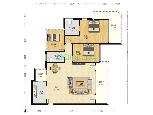 贵阳云岩吾悦广场 3室1厅2卫 138平方