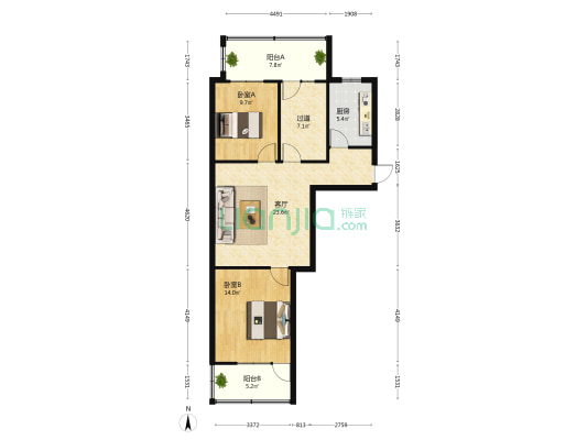 水利花园 2室1厅0卫 68平方