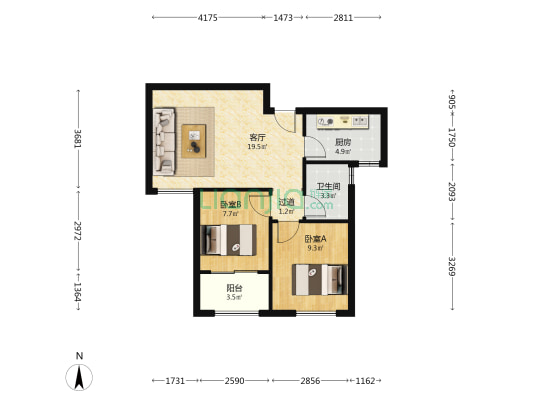 双水家园澄园 2室1厅1卫 76平方