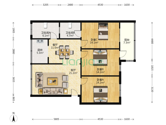 古楼街46号 3室2厅2卫 117平方