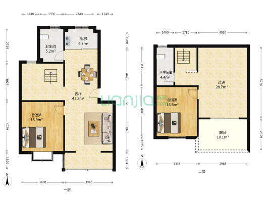 鑫禾花园(横泾） 2室1厅2卫 139平方