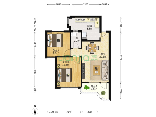 永和小区 2室1厅1卫 68平方