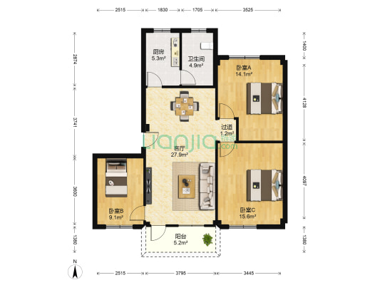 园东南路 3室1厅1卫 108平方