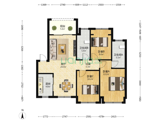 南海幸福汇四期 3室1厅2卫 101平方