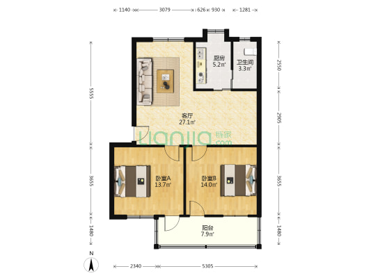 标牌厂宿舍 2室1厅1卫 82平方