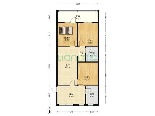 驿生路2号 3室2厅1卫 91平方