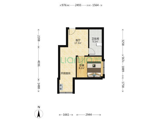 云峰明居 1室1厅1卫 45平方
