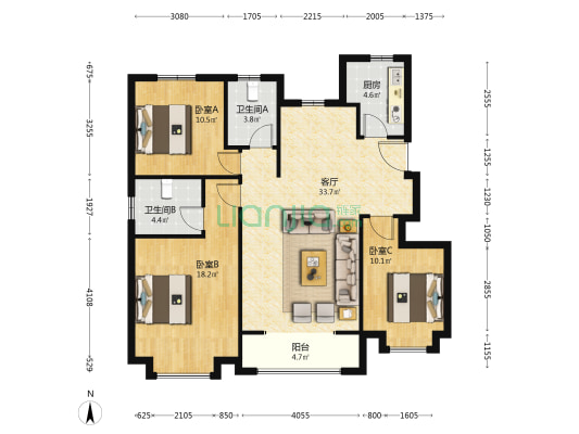 凤凰玺 3室1厅2卫 123平方