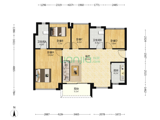 金科景业·雍景园 4室1厅2卫 98平方