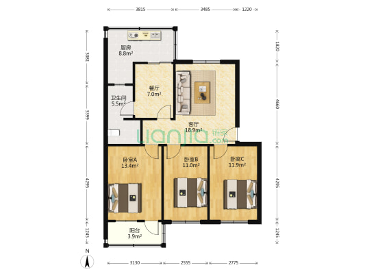 烈士山东路7号 3室2厅1卫 96平方