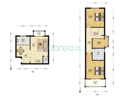 江南书苑 2室2厅2卫 113平方