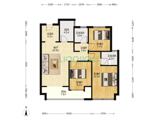 万科中南府 3室1厅2卫 100平方
