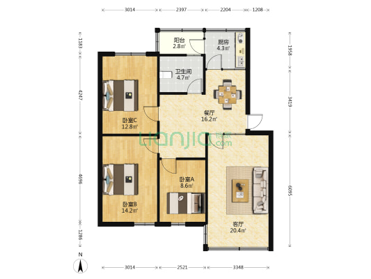 建委小区 3室2厅1卫 97平方