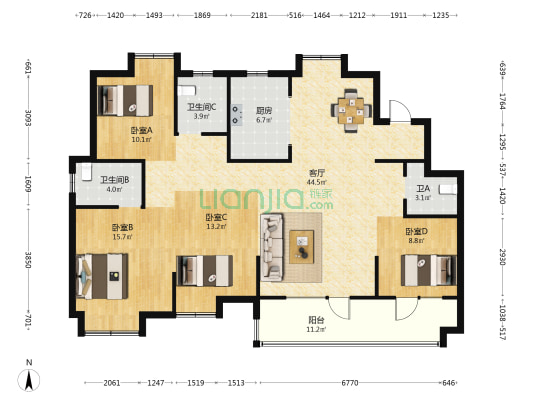 万和竞界 4室1厅3卫 142平方