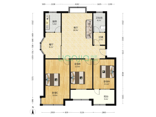 眼明堂小区 3室2厅1卫 122平方