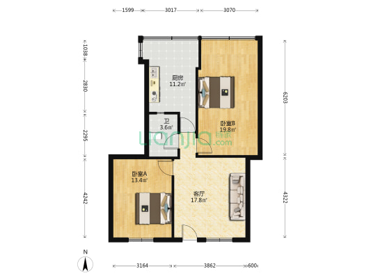文龙街1号 2室1厅1卫 81平方