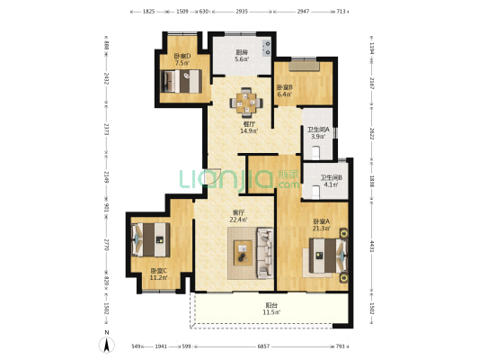 祥生金地 4室2厅2卫 135平方