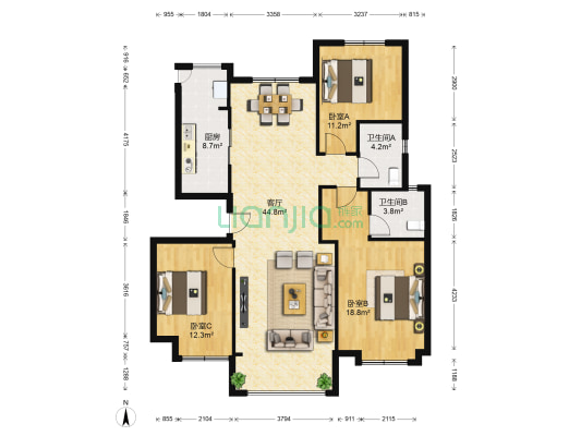 香邑廊桥B区 3室1厅2卫 139平方