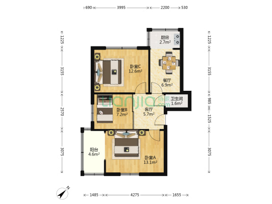 威清路197号 3室2厅1卫 68平方