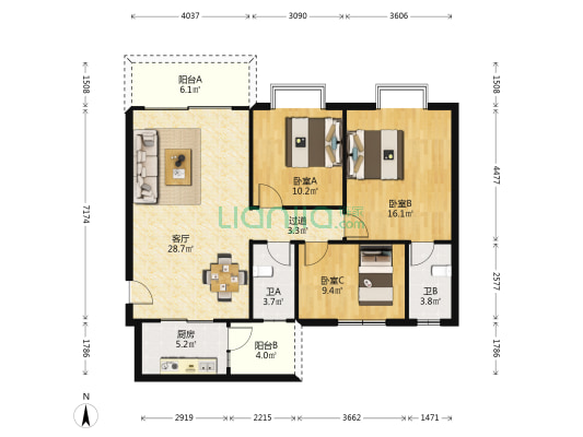 金名商厦 3室1厅2卫 103平方