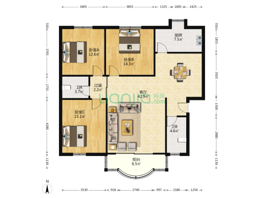 南门路8号 3室1厅2卫 128平方