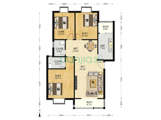 静苑 3室2厅2卫 111平方