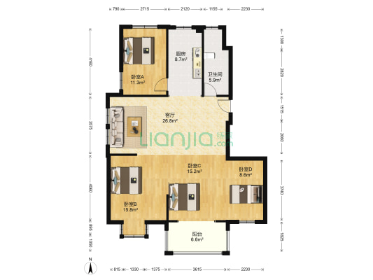 金都华城 4室1厅1卫 111平方