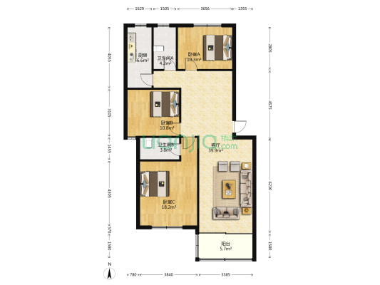 安居物业煤建局家属院 3室1厅2卫 116平方