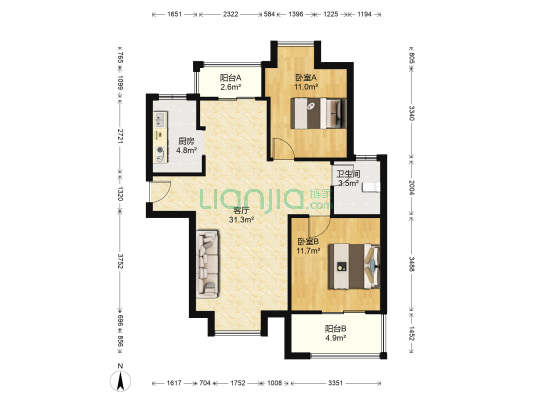 圣诚和园 2室1厅1卫 90平方