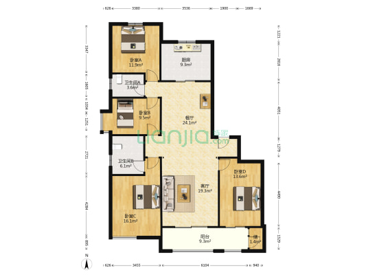 保利茉莉公馆 4室2厅2卫 163平方