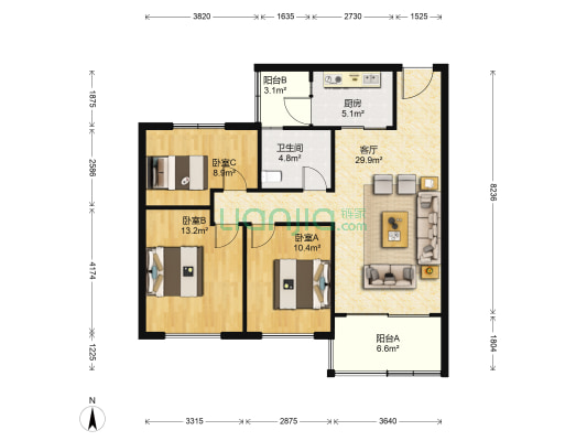 碧桂园一期 3室1厅1卫 107平方