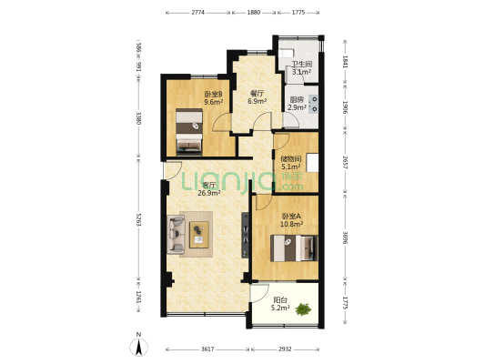 华海住宅小区 2室2厅1卫 75平方
